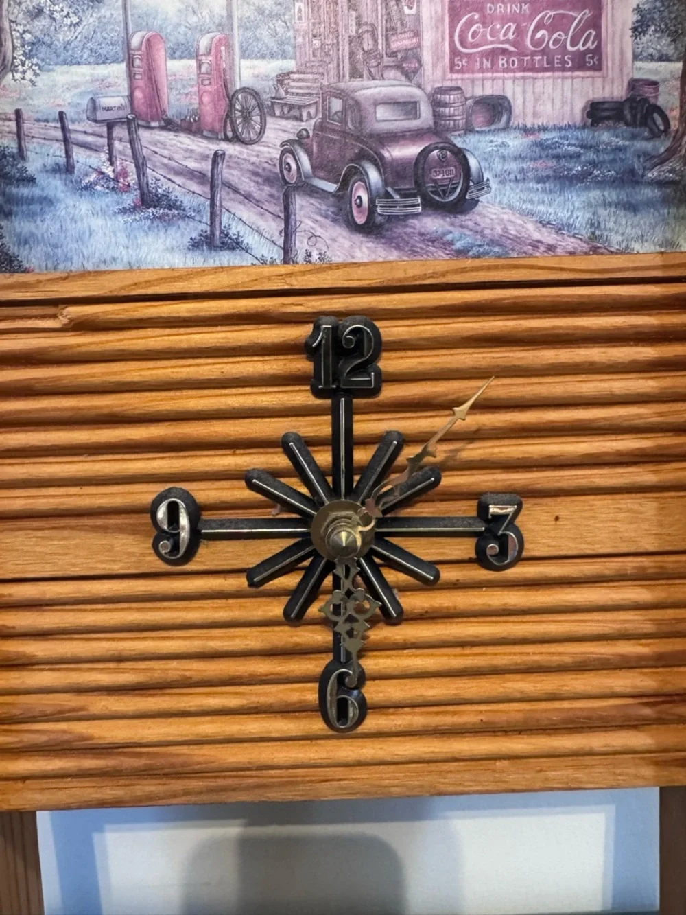 Vintage Style Wooden Wall Clock with Coca-Cola Artwork - Brown